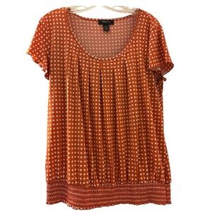 STYLE AND CO. Soft jersey fabric pullover top,size L. Orange white polka dots
